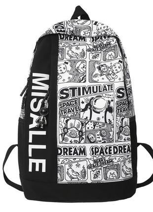 Рюкзак чорний із принтом коміксів для міста та школи/fs-1860,3
