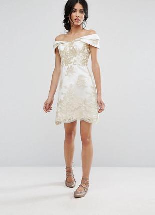 Оригинал платье цвета шампань с золотистой вышивкой chi chi london нарядное белое платье выпускной3 фото