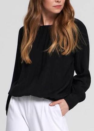 Чорна шифонова блуза з довгим рукавом1 фото