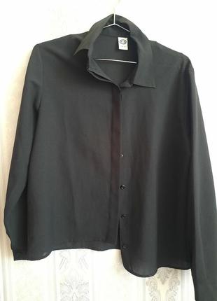 Чорна шифонова блуза з довгим рукавом2 фото