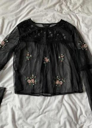 Летняя блуза сетка с цветочным принтом4 фото