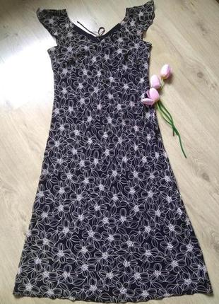 Елегантне віскозне плаття максі debenhams/довга чорна розкльошена сукня у квітковий принт4 фото