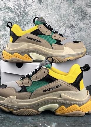 Женские кожаные кроссовки топ качества баланса triple s green yellow1 фото