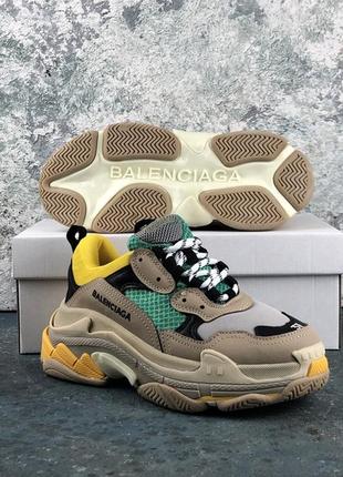 Женские кожаные кроссовки топ качества баланса triple s green yellow4 фото