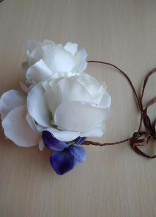Дуже гарний весільний вінок прикраса на голову волосся шпилька квіти троянди3 фото