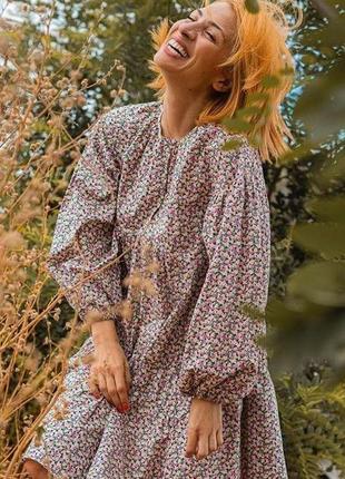 Свободное хлопковое платье в цветы трапеция h&m5 фото