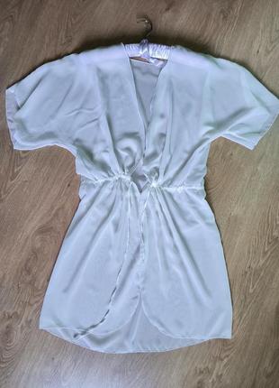 Легке парео пляжне туніка на пляж біле полупрозоре шифон шифонове парео