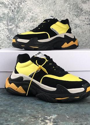 Женские кожаные кроссовки  black yellow. демисезон, осенние.