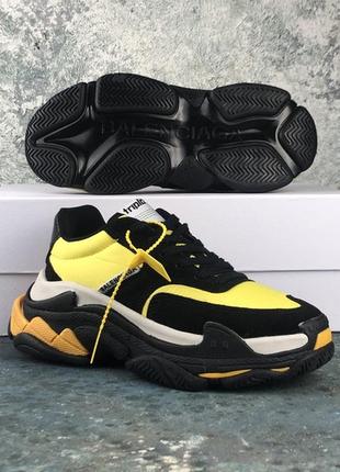 Женские кожаные кроссовки  black yellow. демисезон, осенние.4 фото