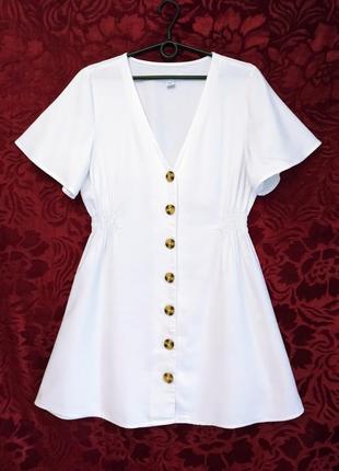 Белое платье на пуговицах белоснежное платье с короткими рукавами1 фото