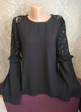 Красивая женская черная блуза с расклешонными рукавами р.44/46 блузка6 фото