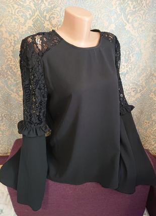 Красивая женская черная блуза с расклешонными рукавами р.44/46 блузка3 фото