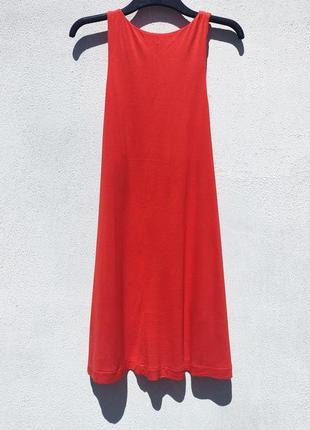 Красно оранжевое трикотажное платье трапеция с карманами h&m6 фото