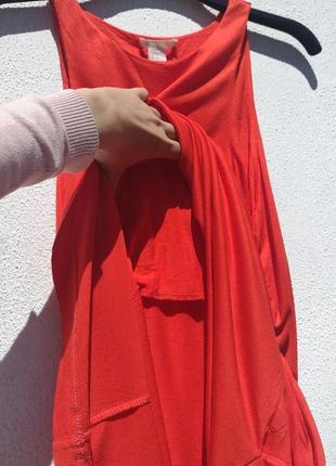 Красно оранжевое трикотажное платье трапеция с карманами h&m7 фото