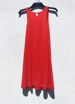 Красно оранжевое трикотажное платье трапеция с карманами h&m2 фото