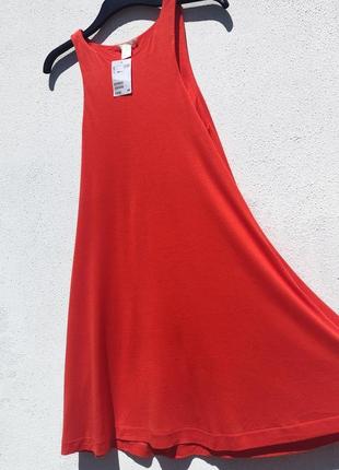 Красно оранжевое трикотажное платье трапеция с карманами h&m3 фото