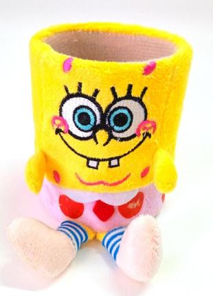 Підставка для ручок кругла хутряна "губка боб" | канцелярська підставка для ручок |