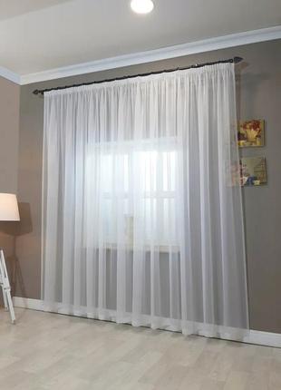 Тюль пошитий білий однотонний шифон на тасьмі 300х295 см