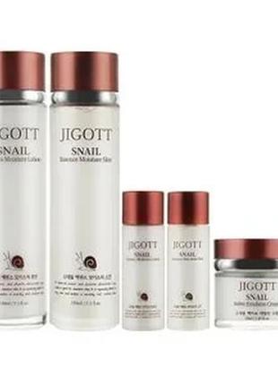 Набір для обличчя jigott snail moisture skin care 3 set з муцином равлика (тонер, 150 мл + лосьйон, 150 мл +1 фото