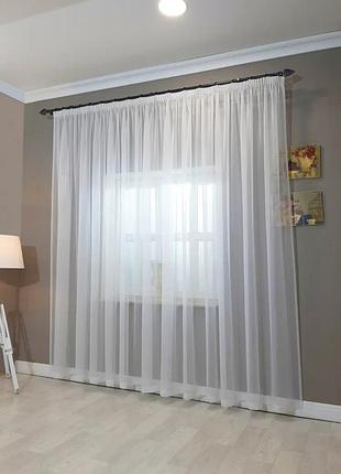 Тюль пошитий білий однотонний шифон на тасьмі 300х235 см