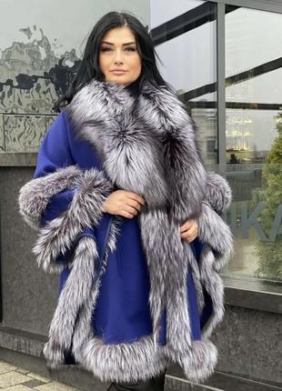Пончо пальто с натуральным мехом чернобурка блюфорост2 фото