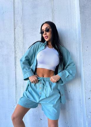 Легкий літній костюм oversize з натурального льону сорочка + шорти