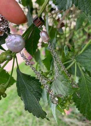 Кафф із сережкою з барочними ліловими перлами ′іней′2 фото