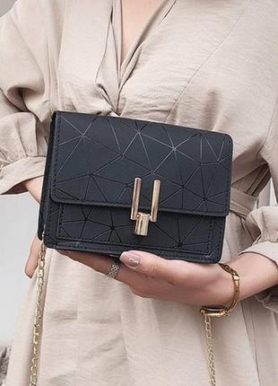 Модная женская мини сумочка клатч на цепочке черный
