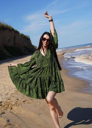 Женское платье свободного кроя зелёного цвета 💚 подходит на размер 42 44 461 фото