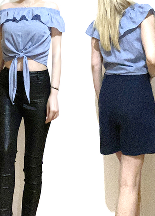 M fb sister блакитна тонка літня блузка блуза волан завязка спереду1 фото
