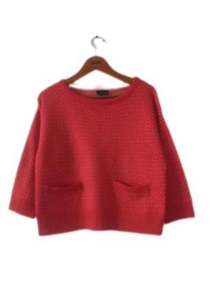 Красная с белым, кофта, пуловер, джемпер, толстовка, topshop, рукав 3/4, тёплая, с карманами, ангора,