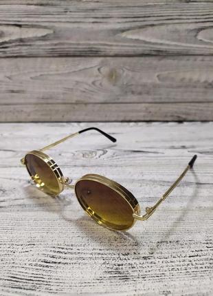 Солнцезащитные очки коричневые, унисекс, с поляризацией, в золотистой металлической оправе