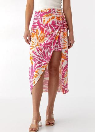Летняя юбка миди из натурального хлопка розовая. модель 5382