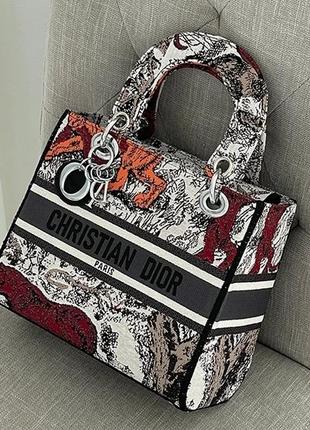 Женская сумка кристиан диор серая christian dior lady d-lite tiger