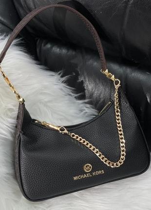 Жіноча сумка майкл корс чорна michael kors piper small pebbled leather shoulder bag black/brown