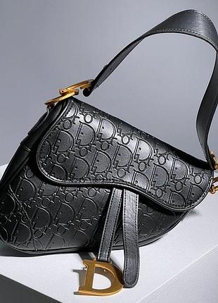 Женская сумка кристиан диор черная christian dior  saddle black pressing