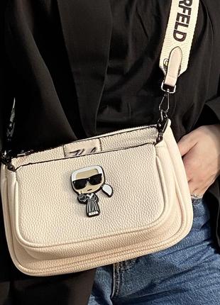 Жіноча сумка карл лагерфельд бежева karl lagerfeld pochette cream