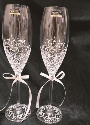 Весільні келихи для шампанського bohemia з розписом1 фото