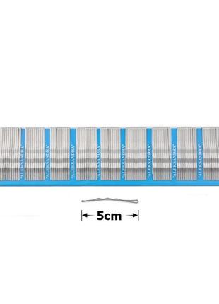 Набір невидимок для волосся aleksandra 1392 сріблястих 5 см 100 штук