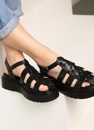 Стильные черные босоножки/сандали на толстой подошве женские летние, лето