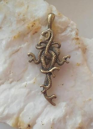 Кулон змеиный крест из ювелирной бронзы1 фото