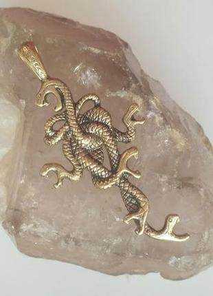 Кулон зміїний хрест із ювелірної бронзи4 фото