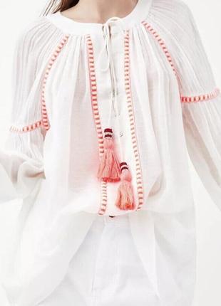Неймовірна невагома з бавовни з неоновою вишивкою та китицями вишиванка сорочка блуза zara