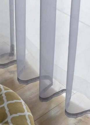 Тюль пошитий сірий однотонний шифон на тасьмі 300х215 см