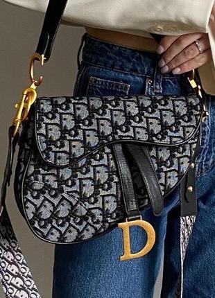 Жіноча сумка крістіан діор сіра christian dior saddle textile grey