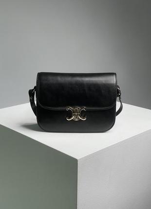 Женская сумка селин черная celine teen triomphe bag in shiny calfskin black