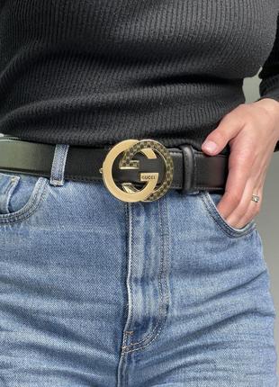 Женский ремень гуччи черный пояс gucci blondie belt black/gold