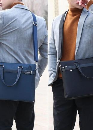 Чоловіча сумка для документів формат а4 офісна, чоловічий діловий портфель тканинний синій1 фото