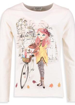 Розовый реглан для девочки lc waikiki / лс вайкики с девушкой, велосипедом и собачкой