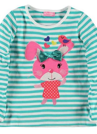 Реглан для девочки lc waikiki / лс вайкики в бело-голубые полоски с зайцем на груди